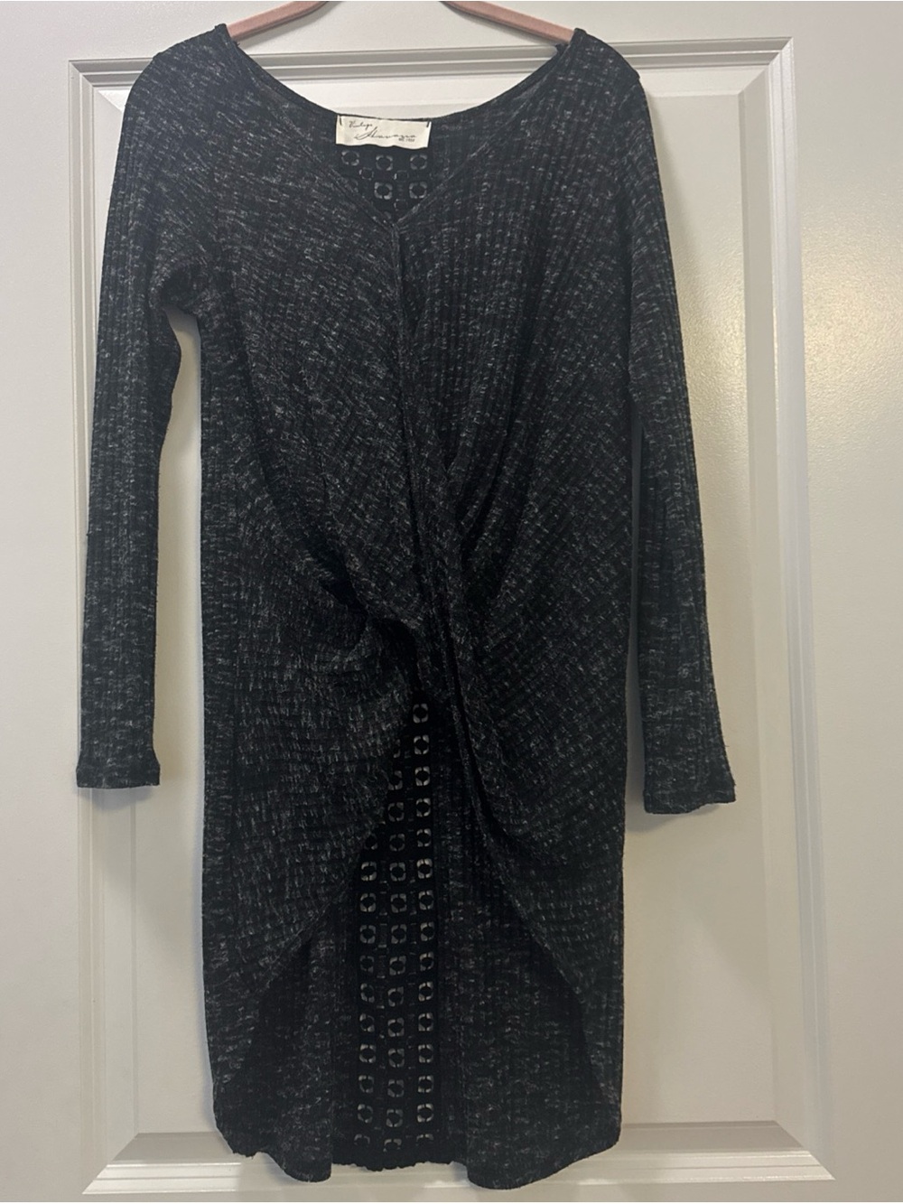 Long Sleeve Black Twist-Front Knit